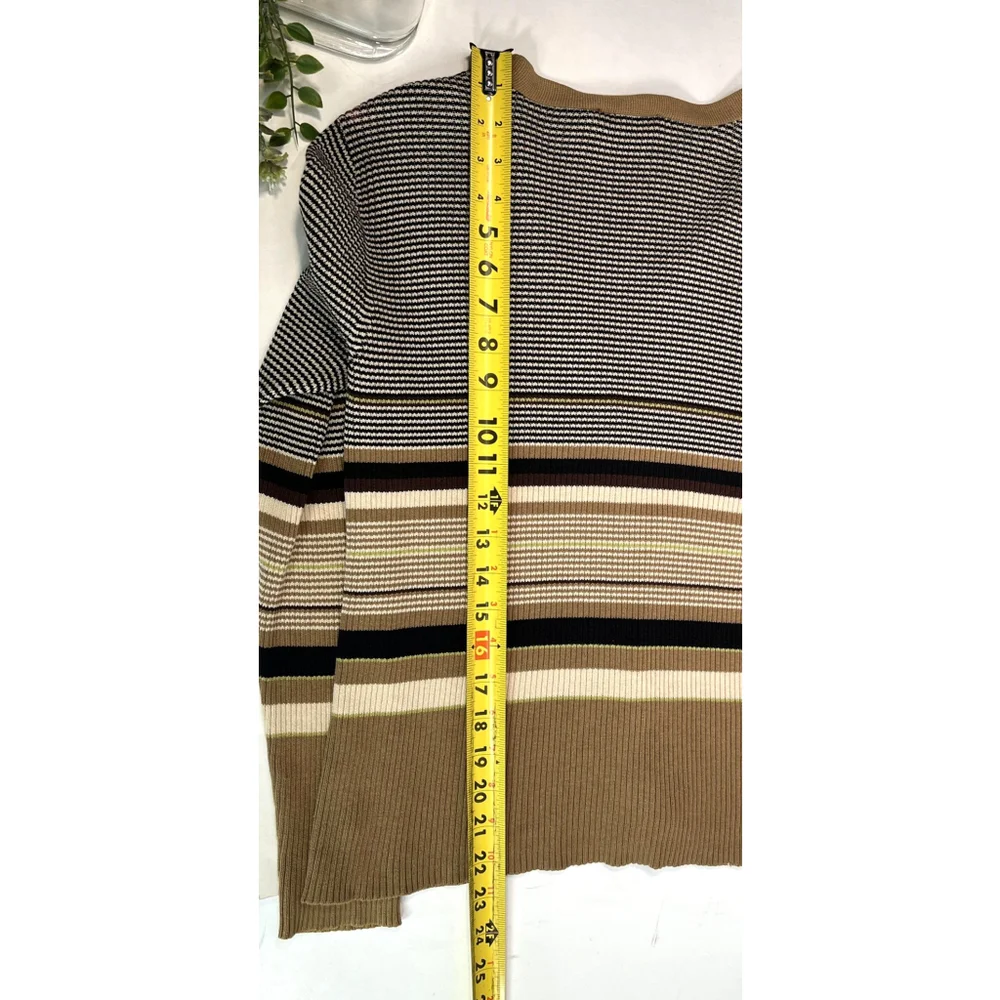 Y2k J. Crew Cardigan Sweater Medium Brown V‎ Neck Button Striped Office Siren
